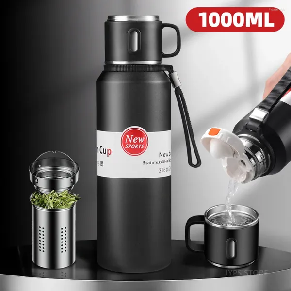 Bottiglie d'acqua di grande capacità 1500ml Thermos per caffè Bottiglia sottovuoto con filtro per il tè Boccette da viaggio in acciaio inossidabile Tazza Mantieni freddo 1L