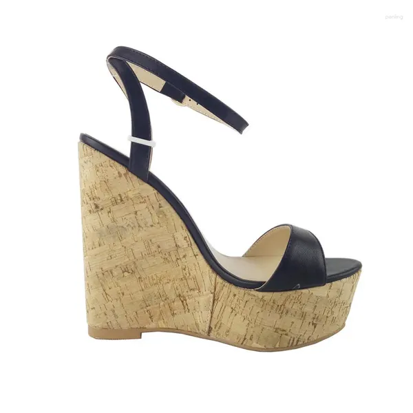 Sandálias de alta qualidade cunhas de madeira plataforma saltos mulheres moda dedo do pé aberto tornozelo fivela cinta verão festa novidade sapatos