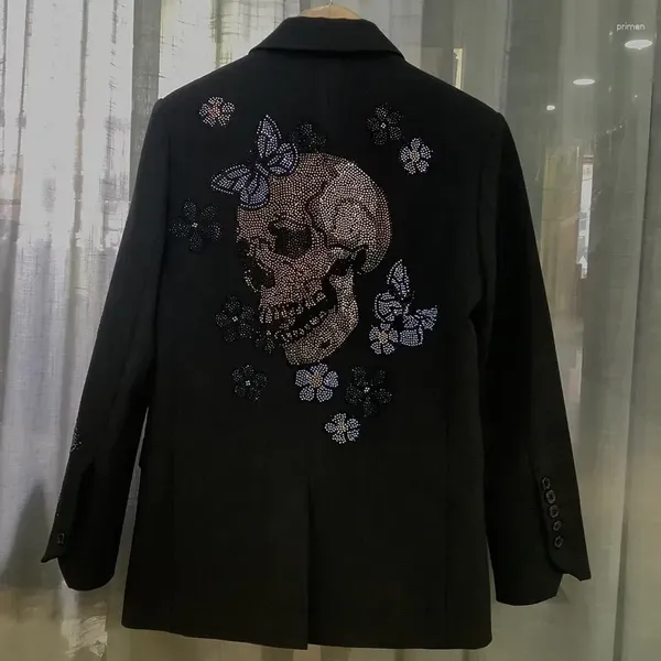 Abiti da donna Abiti da donna Cappotti Indietro Decorazione floreale con strass Teschio Moda Blazer monopetto da ufficio