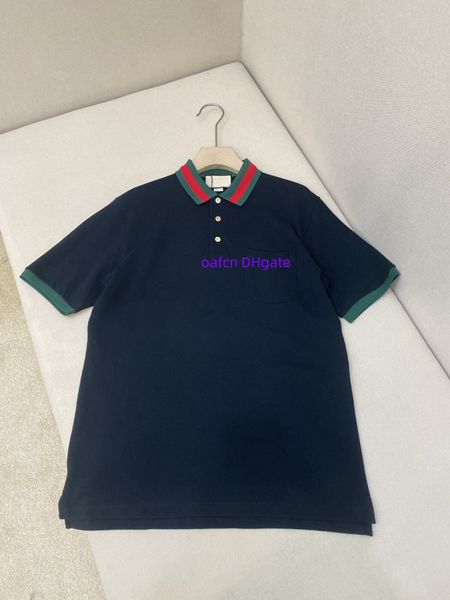 Herren-Poloshirt, Sommer-Designer-T-Shirt, klassischer Buchstaben-Stickerei, V-Ausschnitt, luxuriöses Herren-Kurzarm-T-Shirt, rote und grüne Bandspleißung