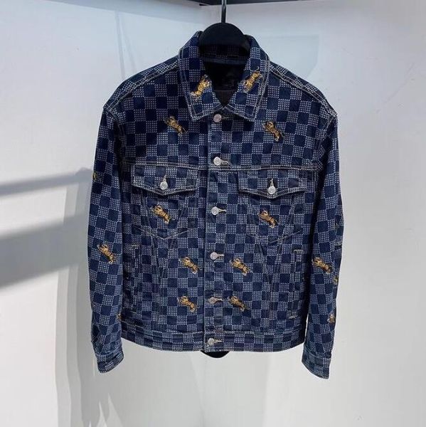 giacca firmata da uomo tigre Giacca di jeans scozzese ricamata giacche di lusso primaverili cappotto da uomo cargo in denim