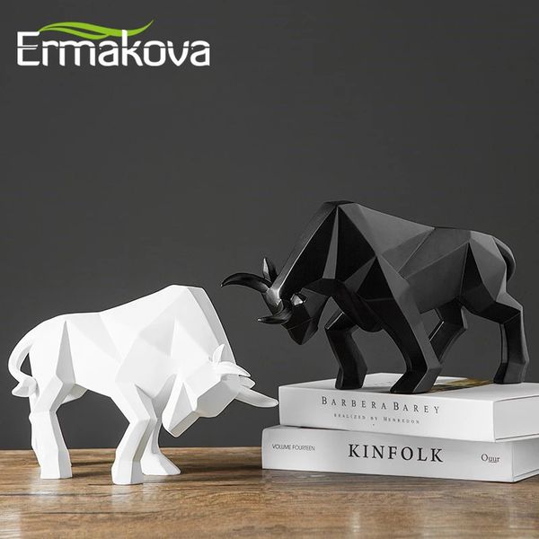 ERMAKOVA Stier-Statue aus Kunstharz, Bison-Skulptur, Dekoration, abstrakte Tierfigur, Zimmer, Schreibtisch, Zuhause, Geschenk 240123