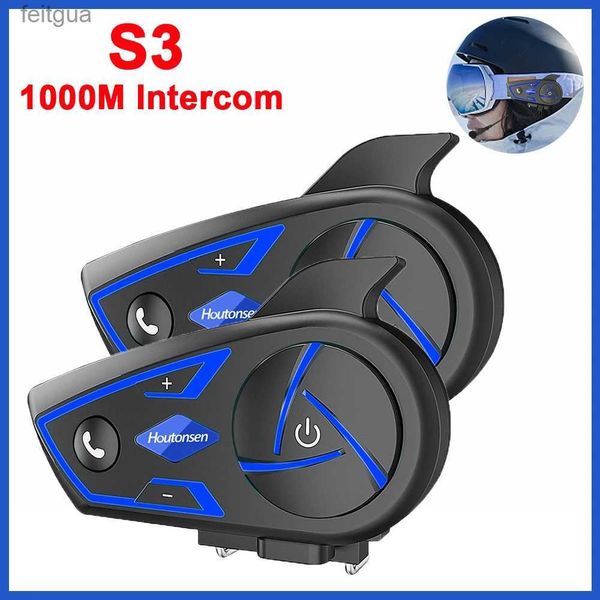 Walkie Talkie 2 IN 1 auricolare per casco Bluetooth per moto Interfono per 2 ciclisti Comunicatore a distanza di 1000 m Interfono Interfono per moto YQ240130