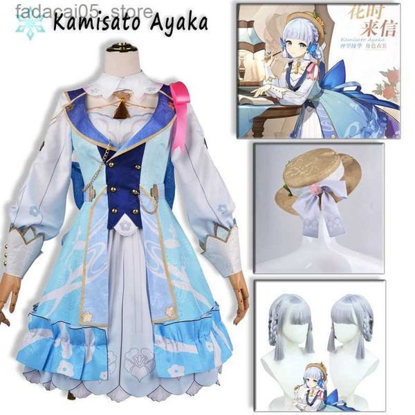 Costume a tema Kamisato Ayaka Cosplay Genshin Impact Springbloom Missive Ayaka Skin Come Parrucca Princess Lolita Dress Halloween Party Cosplay Q240130