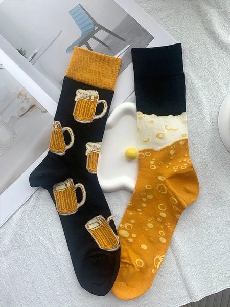 Calzini da uomo CHAOZHU 1 paio di grandi dimensioni da uomo lato ab jacquard lungo girocollo moda orso e bolle nero giallo fantasie casual