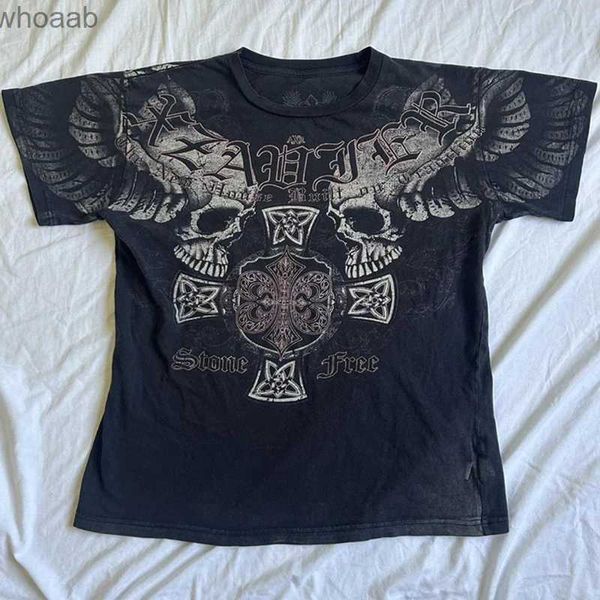 Erkek Tişörtleri 2000S Estetik Mall Goth E-Girl Gotik T-Shirt Retro Y2K Grunge Kafatası Kanat Üstleri Bağımsız Grafik Baskı Kısa Kollu Tee Kadınlar 240130