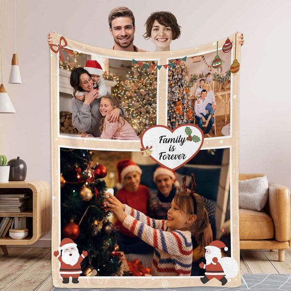 Benutzerdefinierte Weihnachts-Fotodecken, personalisierte Bilder, Paare, personalisierbar, „I Love You“, Familien-Markenzeichen, Decke zum Ansehen von Filmen für Ehefrau, Ehemann, Freundin, Freund