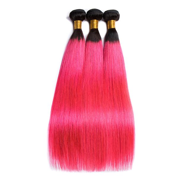 Ombre 1B/розовые бразильские прямые человеческие волосы Remy, плетение девственных волос, 100 г/комплект, двойные утки, 3 пучка/лот