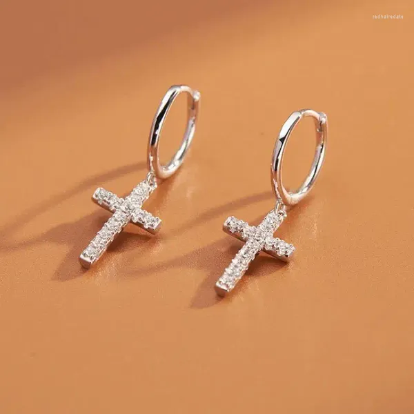Dangle Brincos Requintado Moda Micro Pave Zircon Aço Inoxidável Cristo Cruz Gota Para Homens Mulheres Na Moda Glamour Jóias Religiosas