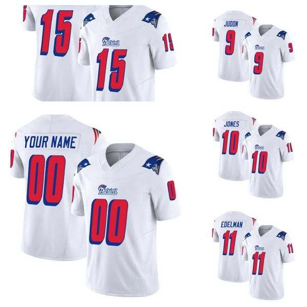 Herren New''England''Patriots''Active Player Custom Julian Edelman Mac Jones White 2023 F.U.S.E.Throwback Limited Football-Trikot mit Nähten