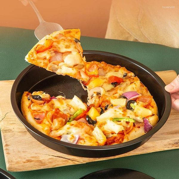 Pişirme Aletleri 6/7/8inç Steas Non Pizza Fırın Tavaları Kalın Yuvarlak Kaçak Tepsisi Karbon Çelik Derin Yemek Tavası Airfryer Aracı