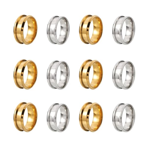 Anéis 12pcs aço inoxidável anel de dedo Grooved Ringue dourado anel de anel de anel de anel de fundo Core em branco para jóias de anel de embutimento, tornando -nos tamanho 7 ~ 12