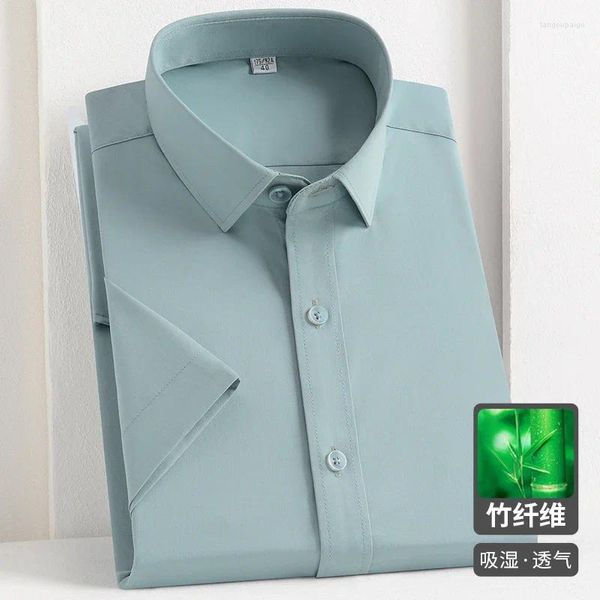 Camisas casuais masculinas 2024 de alta qualidade moda bonito roupas de verão high-end camisa de manga curta fibra de bambu não-passar negócios