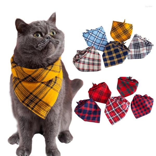 Cão vestuário algodão pet bandana saliva toalha triângulo bnadana duplo xadrez cachecol gato e animais de estimação acessorios