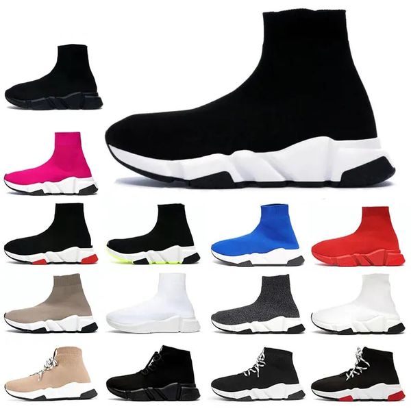 Sapatos de meia de luxo homens mulheres branco preto vermelho bege rosa claro sola lace-up neon amarelo meias velocidades treinadores de corredor tênis planos sapatos casuais plataforma placa-forme