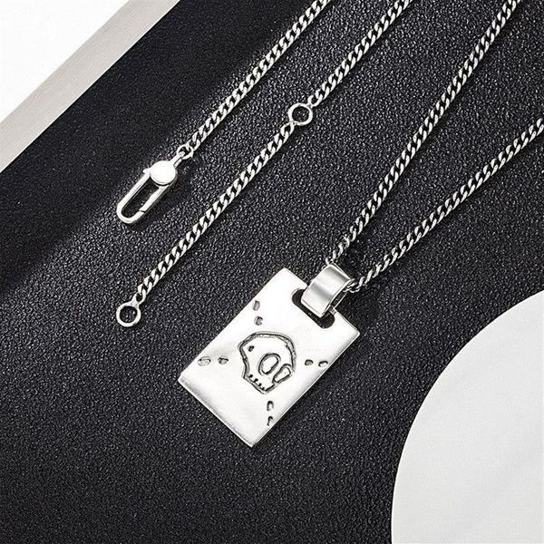 925 Sterling Silber Schädel Halskette Retro Sterling Silber Schädel Quadrat Marke Anhänger Halskette Männer und Frauen Mode Elf Anhänger nec3389