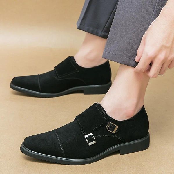 Sapatos de vestido homens camurça patente couro monge cinta deslizamento em condução masculino formal casamento baile de baile sapatos tenis masculino