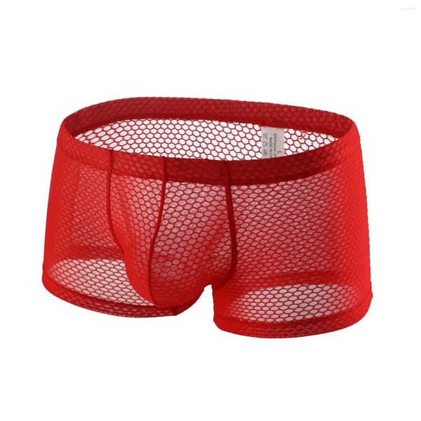 Cuecas de malha cuecas ver através de roupa interior gay sexy sheer fishnet boxer u bolsa convexa desliza cuecas tamanho grande 2xl