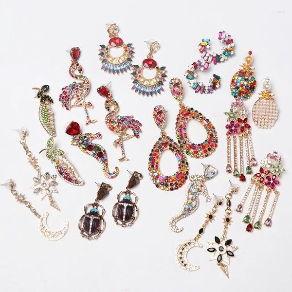 Orecchini pendenti con fenicottero e strass, cristalli colorati natalizi di alta qualità alla moda per gioielli da donna