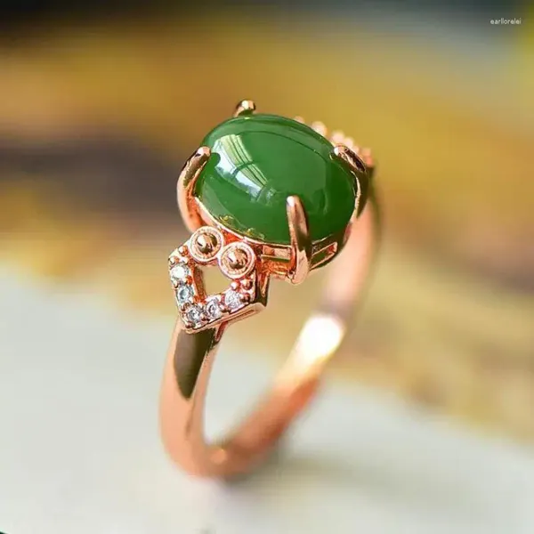 Cluster-Ringe, natürlicher grüner Jade-Ring, verstellbar, für Damen, feiner Schmuck, echter Hetian-Jade, Nephrit, Roségold für Freundin, Mutter, Geschenke