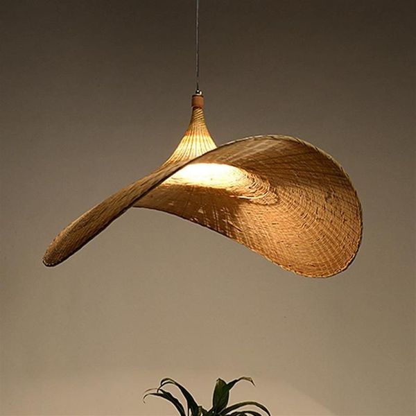 Lâmpadas pendentes bambu arte lustre jazz chapéu rattan roupas loja café estudo sala de estar quarto jantar248z
