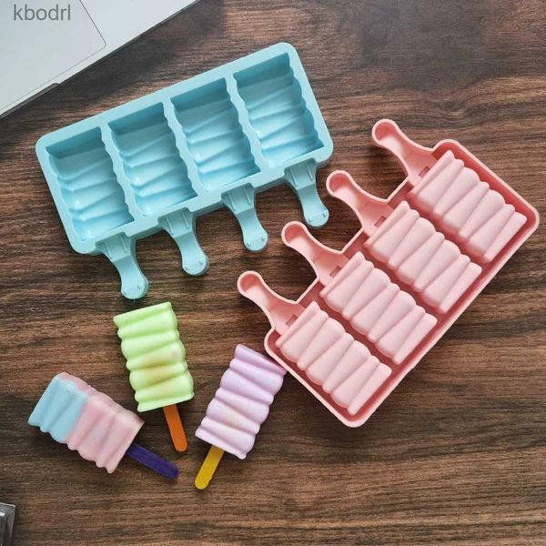 Eiscreme -Werkzeuge 4 Löcher Linie geformte kleine Silikon -Eisform DIY Hausgemachte Eis Eiszeit Schimmelpilze Dessert Ice Pop Cake Pudding Maker Werkzeuge YQ240130