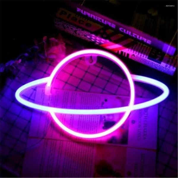 Nachtlichter Planet Neonschild Licht LED-Schilder für Wanddekoration Ästhetisches Hängendes Saturn-Haus