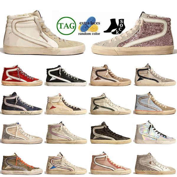 Plateau-Turnschuhe, Kalbsleder, Flash-Vintage-Handarbeit, Mid-Ball-Star-Designer-Freizeitschuhe, Italien-Marke, Slide, Damen- und Herren-Trainer, luxuriöse glitzernde flache Turnschuhe