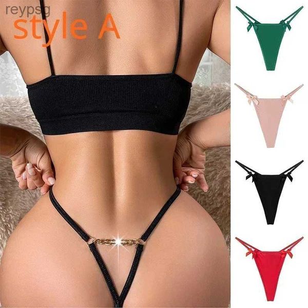 Outras calcinhas 2023 novas mulheres tanga sexy roupa interior cor sólida corrente preto arco fino tira tentação lingerie cordas yq240130