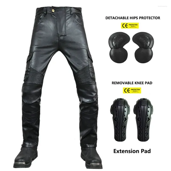 Vestuário de motocicleta equitação jeans motocross calças de corrida de couro do plutônio motociclista à prova dwindproof água vento masculino com 4 x ce joelho hip pad