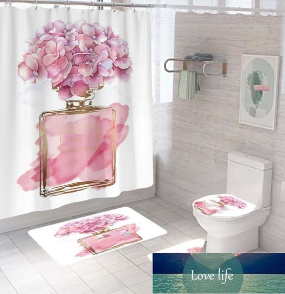 Оптовая продажа, современная геометрическая занавеска для душа, четырехсекционная полиэстеровая водонепроницаемая занавеска-перегородка, впитывающий напольный коврик, занавеска для ванной комнаты, полный комплект