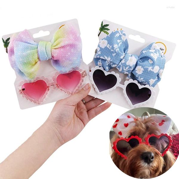 Abbigliamento per cani Occhiali da sole per animali Fascia per capelli Moda carina Gatti Fiocco Occhiali a forma di cuore Tolettatura Pografia Puntelli Forniture