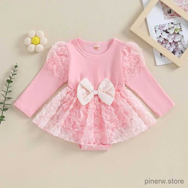 Mädchen Kleider Herbst Frühling Prinzessin Kleinkind Baby Mädchen Tüll Patchwork Strampler Niedlich Langarm Rundhals Bodys Overalls Blumen Tutu Kleid