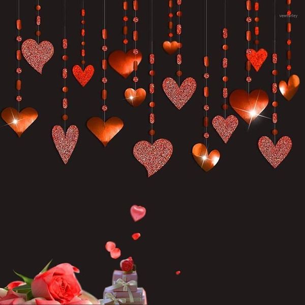 Decorazione per feste 16 pezzi Decorazioni per ghirlande con cuore rosso glitterato Appeso Streamer Banner Stringa sullo sfondo per il matrimonio di San Valentino3114