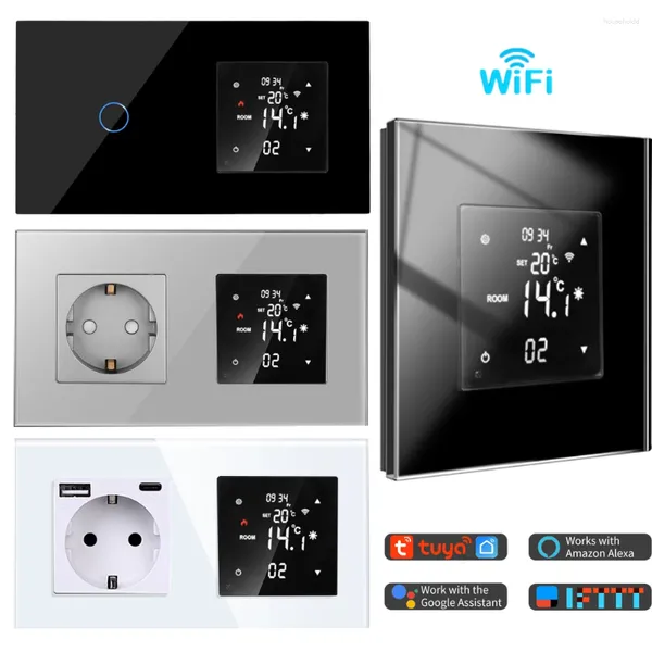 Управление умным домом, Wi-Fi, контроллер температуры с сенсорным выключателем/настенной розеткой, терморегулятор Tuya, термостат для воды/электрического пола/газового котла