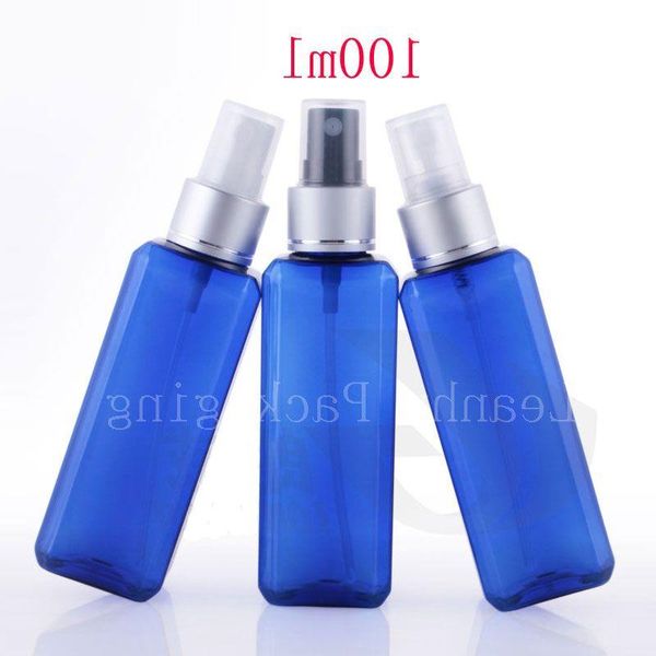 wholesale Flaconi di profumo spray nebulizzato di lusso quadrato blu da 100 ml X 50 per imballaggi cosmetici, spruzzatore per contenitori in plastica da 100 cc Fbkue