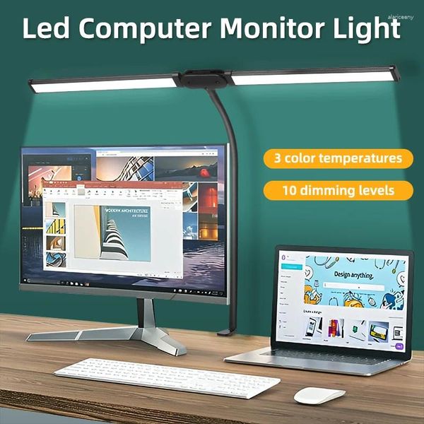 Lâmpadas de mesa LED lâmpada de mesa dupla cabeça monitor de computador barra de luz stepless regulável usb para escrita dispositivo de leitura de escritório