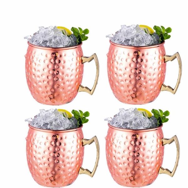 4 peças 550ml 18 onças moscow mule caneca de aço inoxidável martelado cobre chapeado copo de cerveja copo de café bar drinkware319i