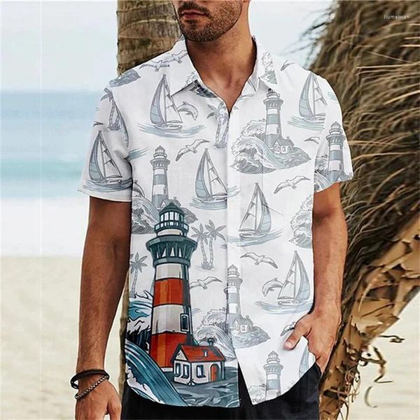 Herren Freizeithemden Sommerhemd Revers Kurzarm Kleidung Lustiges bedrucktes T-Shirt Urlaub Strand Hawaii Button To