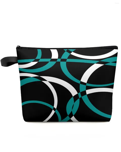 Kozmetik Çantalar Geometrik Soyut Dairesel Modern Sanat Su Renk Çantası Torbası Kadın Organizatör Depolama Kalem Kılıfı