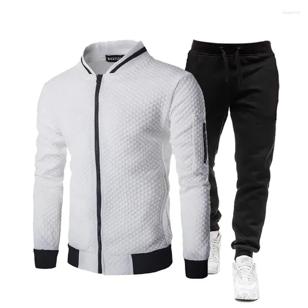 Tracksuits masculinos 2024 outono e inverno moda beisebol desgaste zíper gola com capuz casaco casual xadrez cardigan cores sólidas terno s-3xl