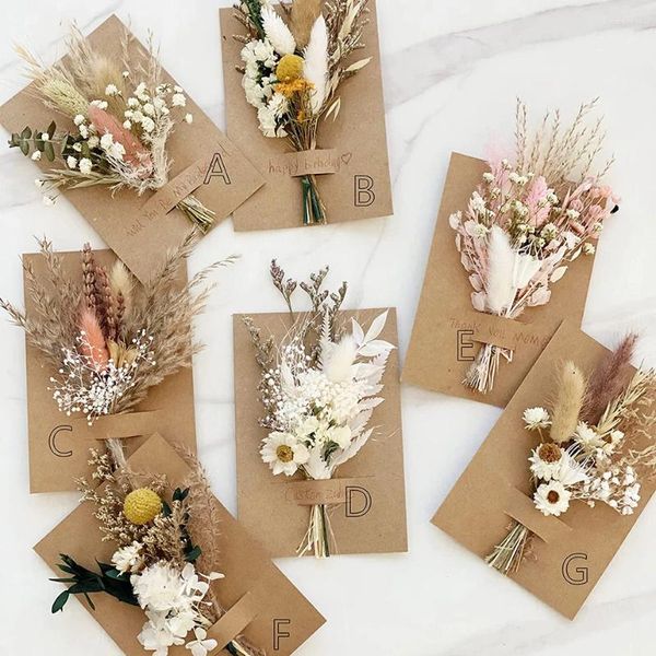 Flores decorativas pampas grama boho seco mini buquê conjunto envelope cartões convites de casamento cartão de presente obrigado decoração de casa