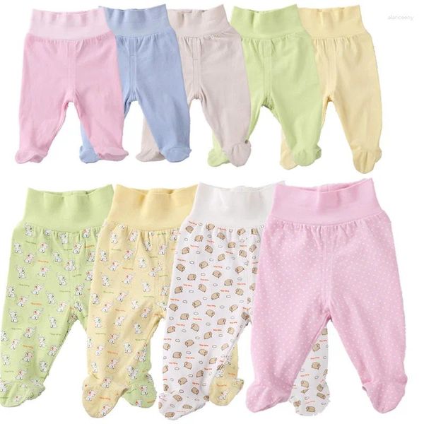 Calças 2/3 peças bebê nascido outono roupas pé calças de algodão cintura alta proteção barriga bottoming meia-calça menino menina pijamas