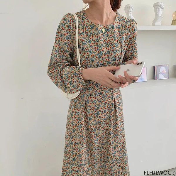 Lässige Kleider, schick, koreanische Kleidung, Design, Sommer, Frau, Büro, Dame, Basic, Japan, Mädchen, niedlich, Blumenmuster, Retro, Vintage, Datum, Schnürung, lang