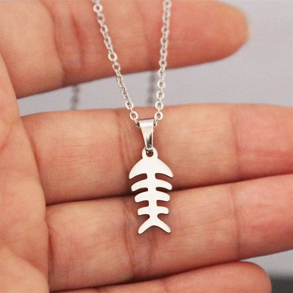 Neue Ankunft CuteTiny Fisch Knochen Edelstahl Halskette Wishbones Anhänger Halsketten Frauen Damen Mode Gesegnet Schmuck Accessor192P