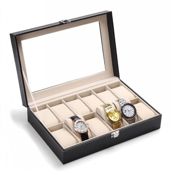 Custodia per orologi in ecopelle 12 griglie Anello per gioielli Visualizzazione della scatola di immagazzinaggio Organizzatore Scatola per orologi di grande capacità Alta qualità322n