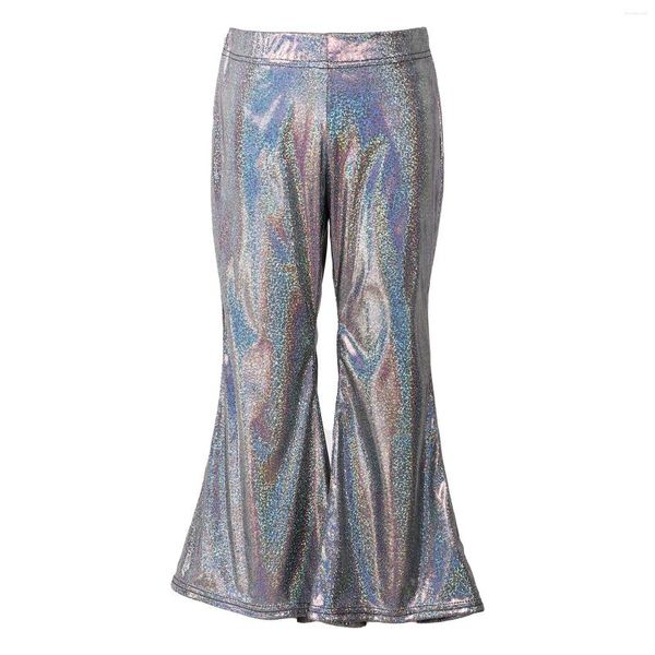 Hosen Kinder Mädchen Hip Hop Hosen Jazz Dance Kostüme Kinder Shiny Metallic Bronzing Tuch Flare Für Tanzen Leistung Party