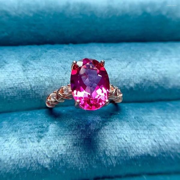 Cluster-Ringe mit natürlichem rosa Topas für Frauen, Silber 925, Schmuck, luxuriöse Edelsteine, 18 Karat vergoldet, kostenlose Versandartikel