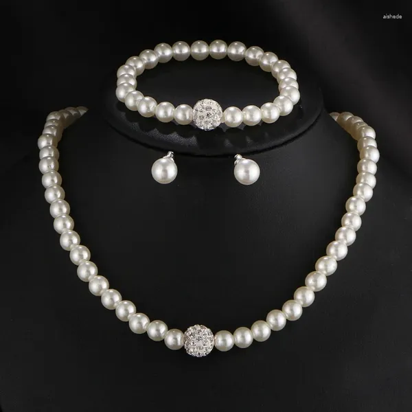 Ожерелье и серьги, комплект из 3 шт., модные свадебные украшения с жемчугом, вечерние, выпускной, серебряный цвет, браслет с кристаллами для женщин, ювелирные изделия