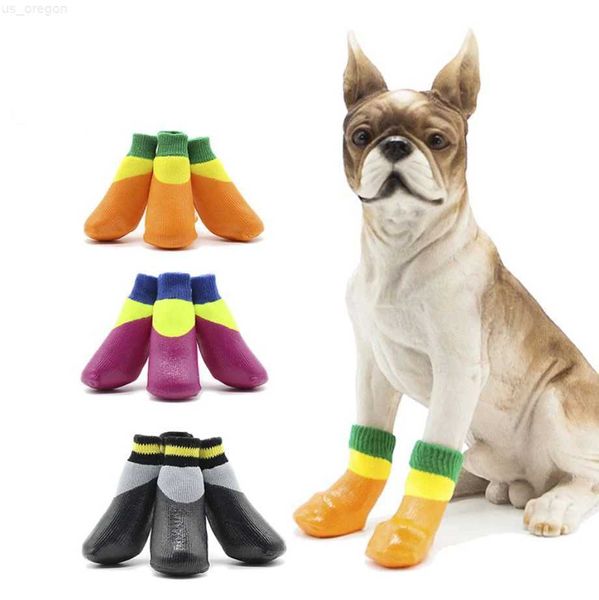 Vestuário para cães pequenos sapatos para cães meias design sólido 4 pçs/set à prova dwaterproof água sapatos para cães casuais outono/inverno malha sapatos para cães pequeno médio